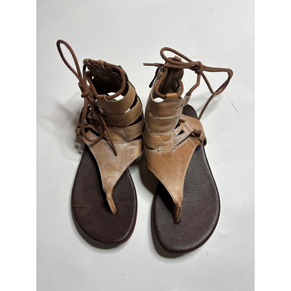 Roan Rosalia Tan Leather Gladiator Lace Up Thong Sandals Womens 6